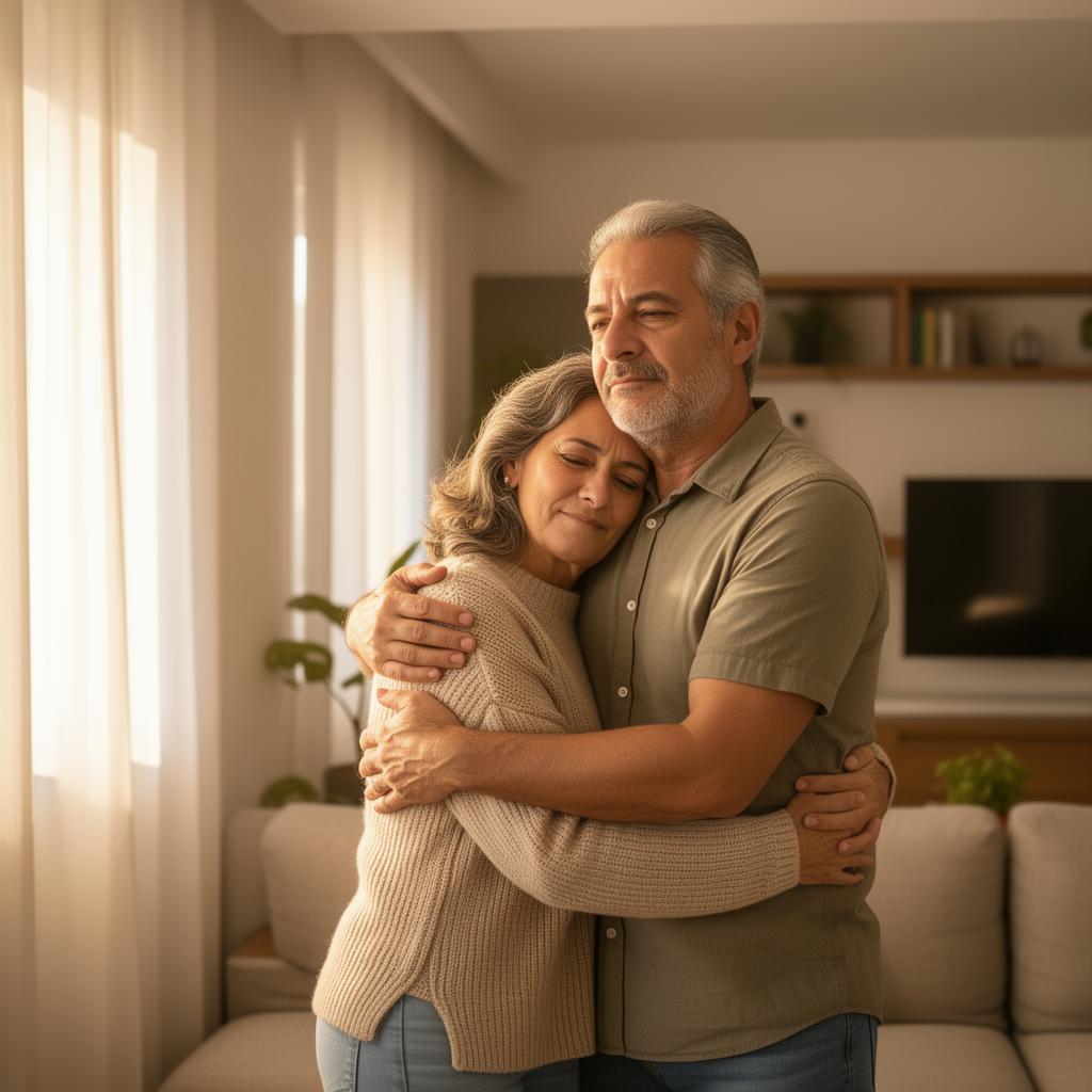 Casal tranquilo em casa, sentindo-se protegido pelo Mantho+Saúde